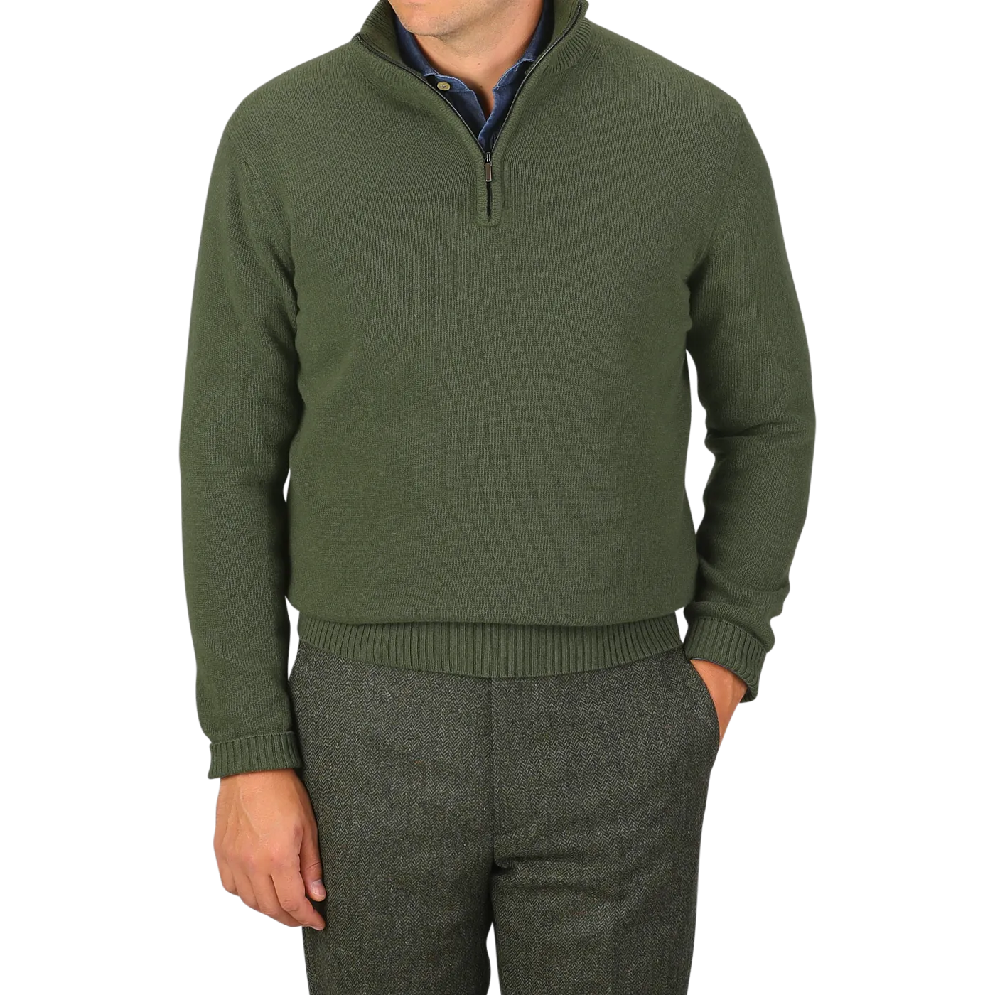 Moss Green Wool Cashmere Quarter Zip