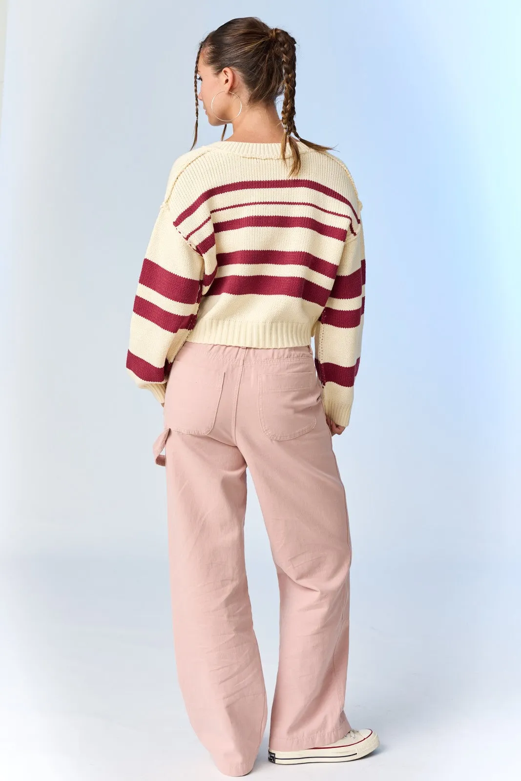 Nancy V-Neck Striped Sweater Top