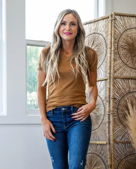 NEW! Essential V Neck Top - Deep Camel