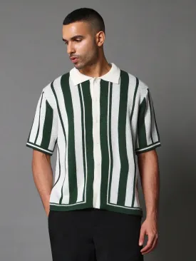 Oversized Knit Stripe Short Sleeve Polo Shirt