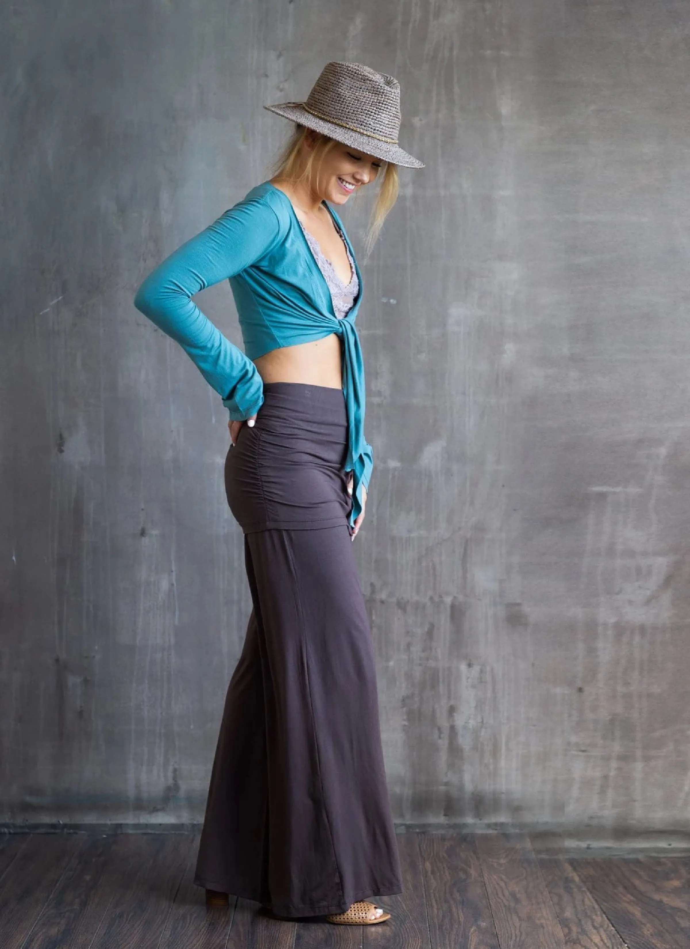 Palazzo Yoga Pants with Miniskirt in Mocha