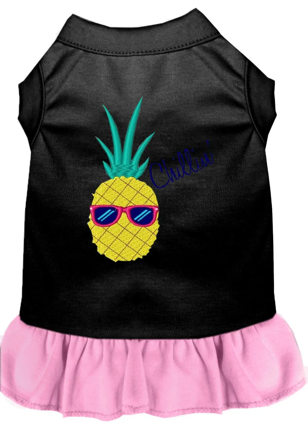 Pineapple Chillin Embroidered Dog Dress Black With Light Pink Sm (10)