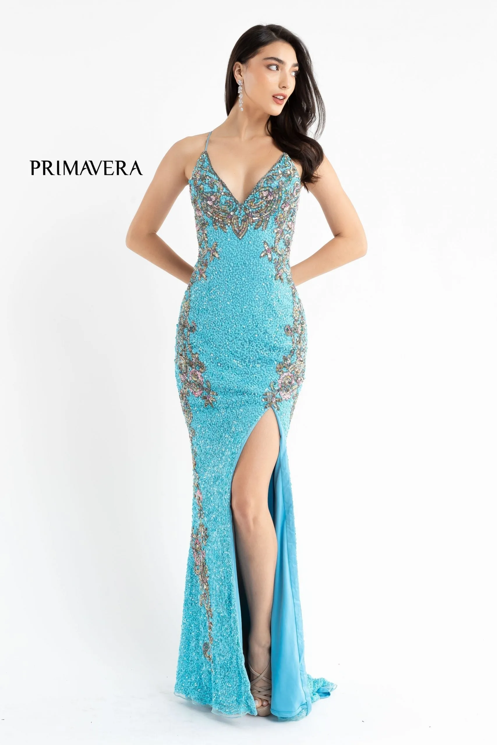 Primavera Couture 3211 Size 10 Jade Sequin Prom Dress Pageant Gown Evening Formal Wear Side Slit