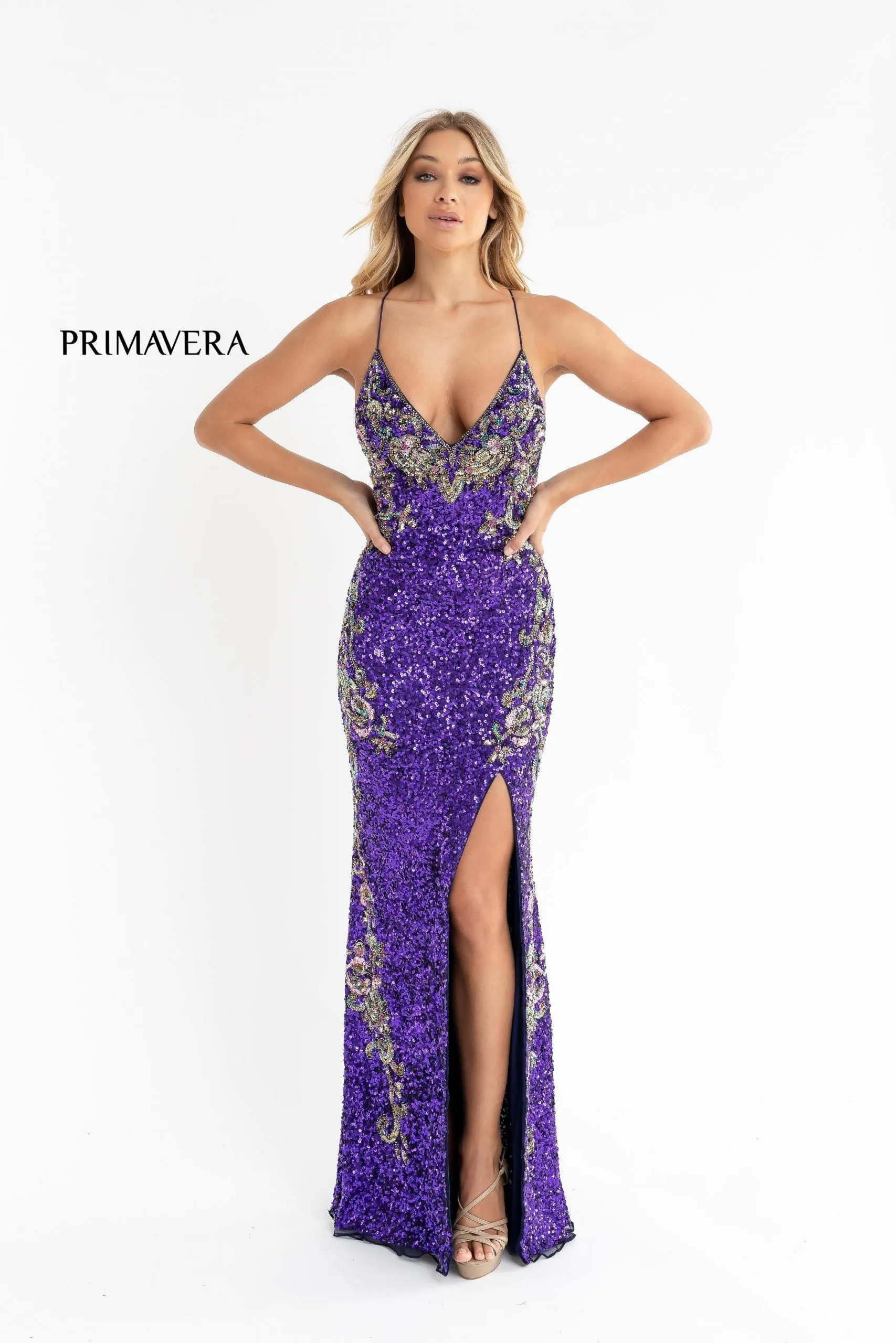 Primavera Couture 3211 Size 10 Jade Sequin Prom Dress Pageant Gown Evening Formal Wear Side Slit