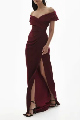 Raya Burgundy Long Crepe Dress