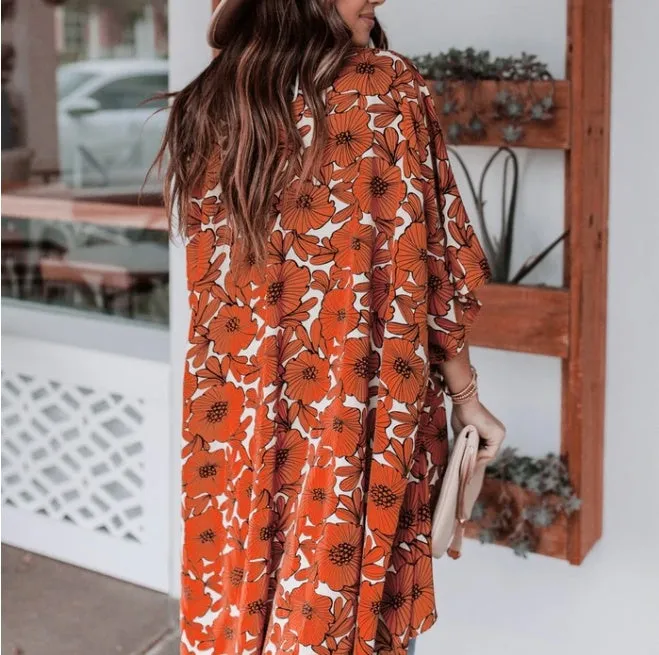 Retro Chic Orange Cardigan/Kimono