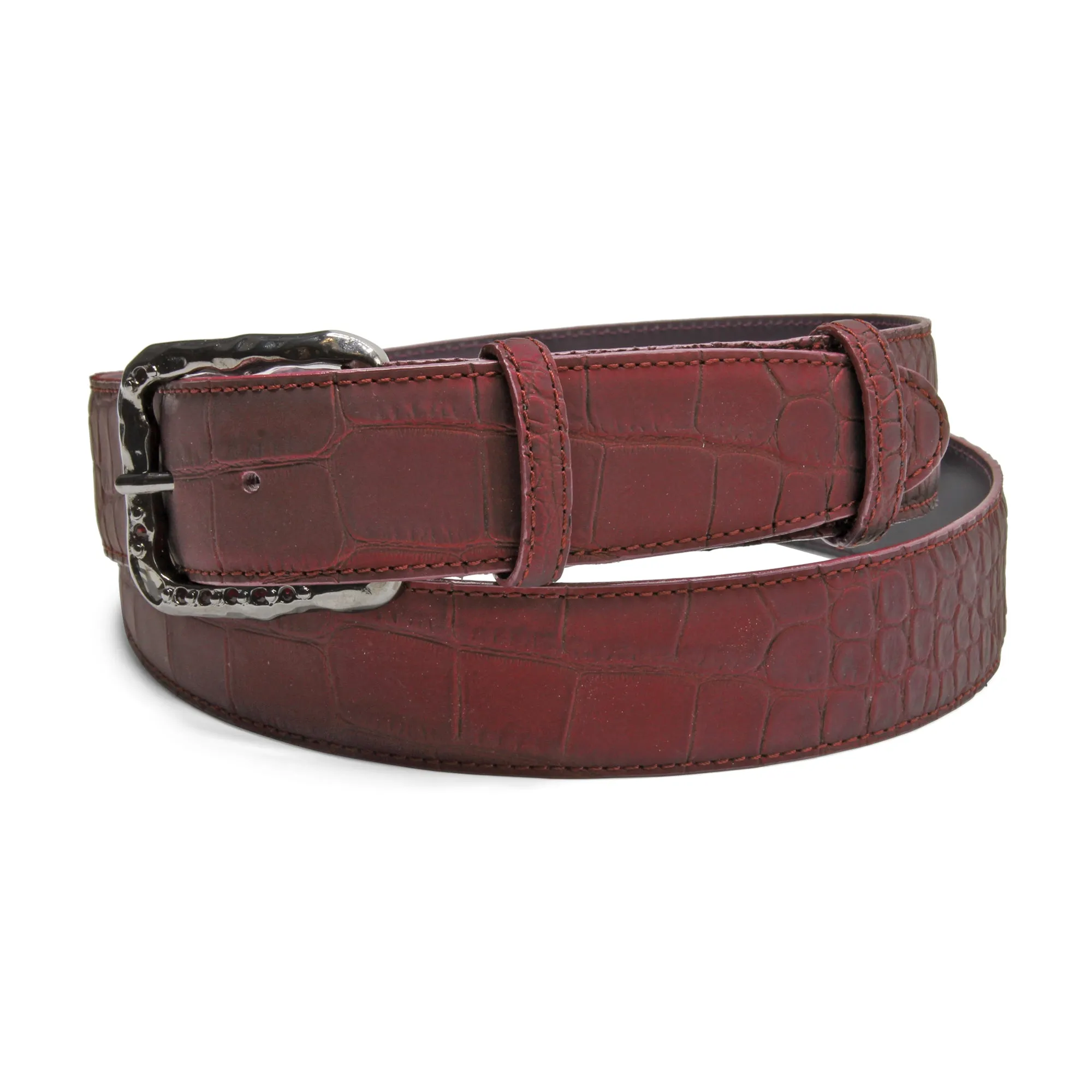 Rust Bacodor Mock Croc Hammered Crystal Prong Belt