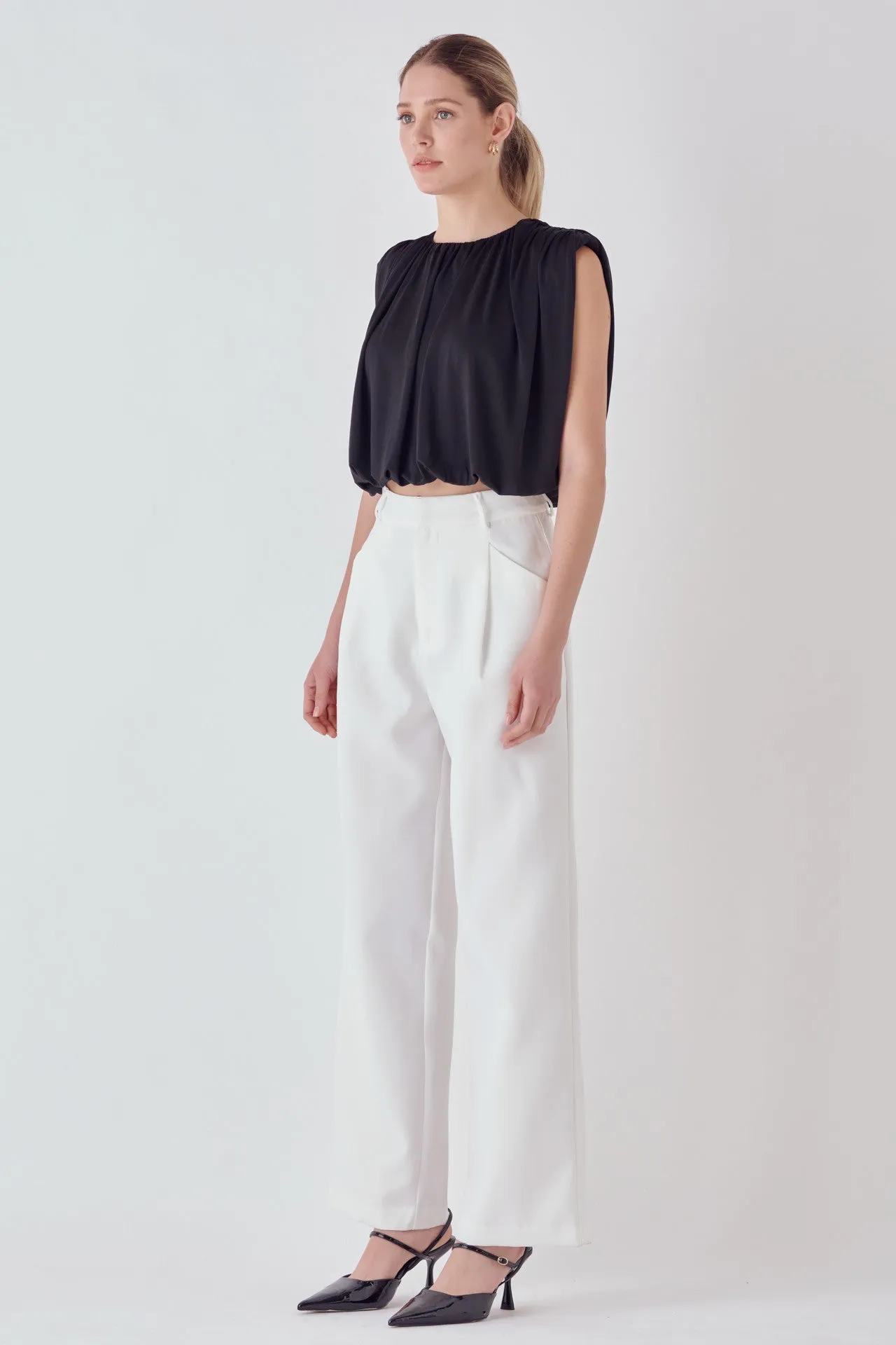 Shirred Shoulder Cropped Top