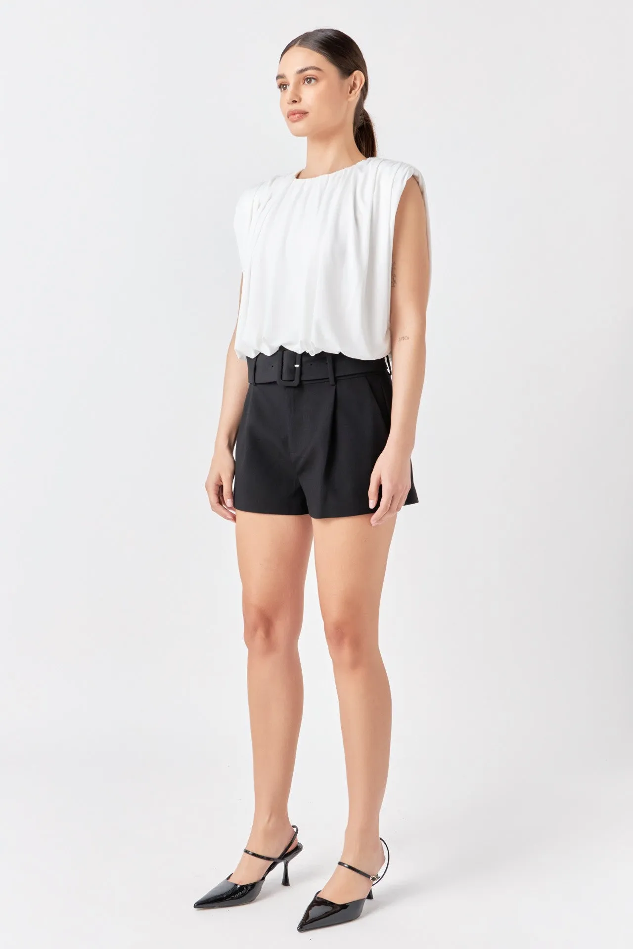 Shirred Shoulder Cropped Top