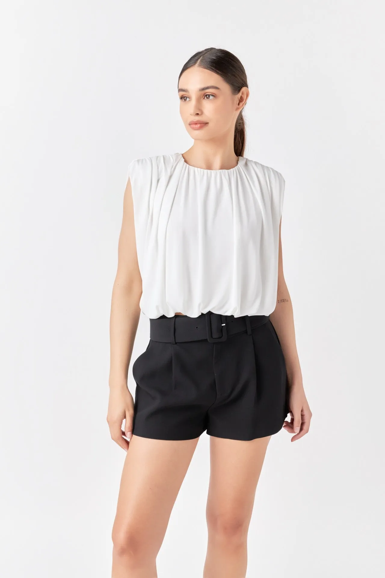 Shirred Shoulder Cropped Top