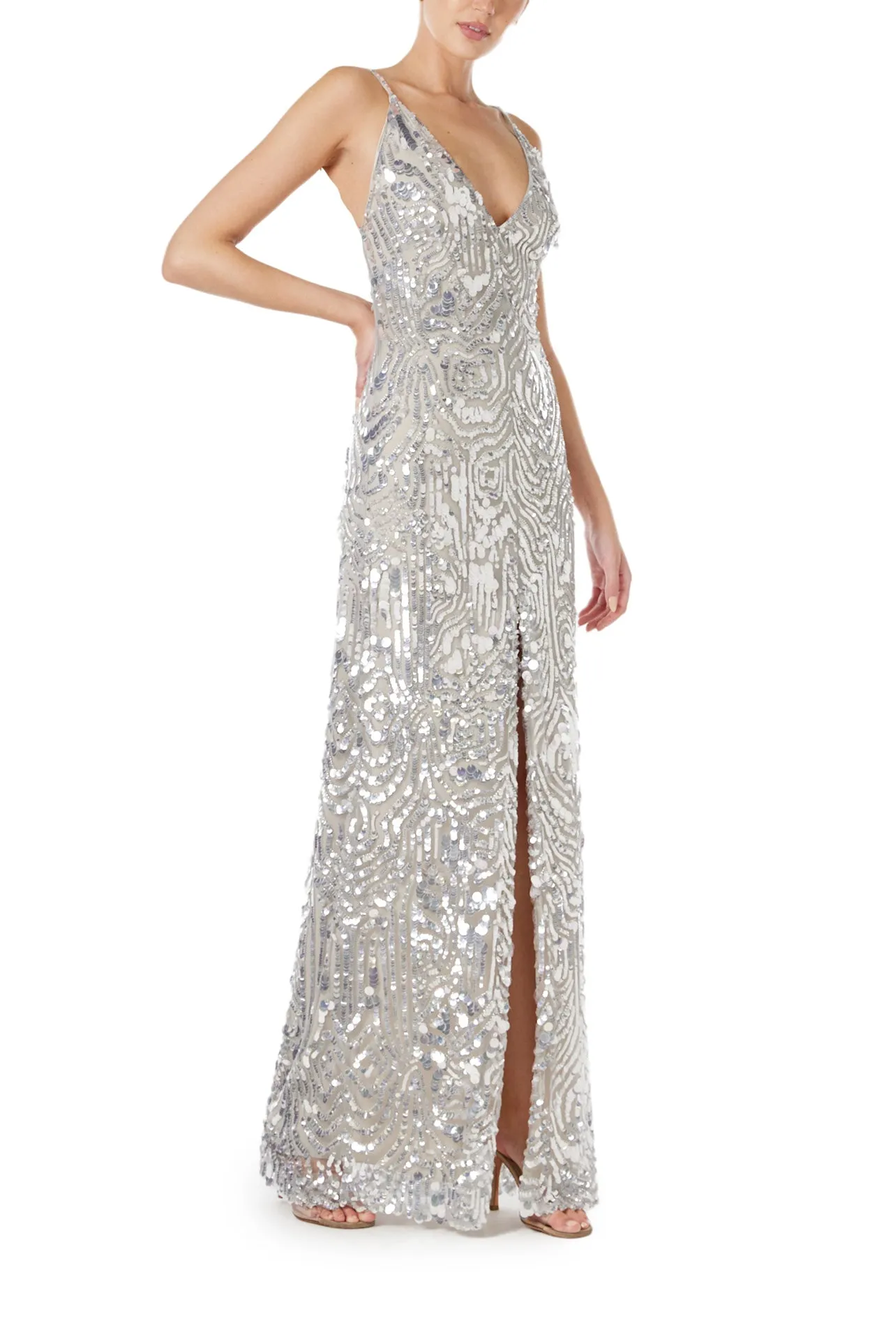 Silver Sequin Slip Gown