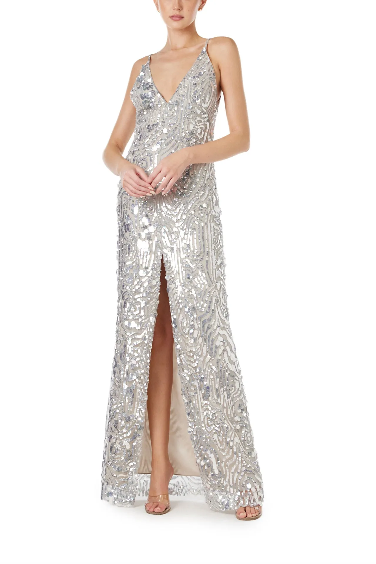 Silver Sequin Slip Gown