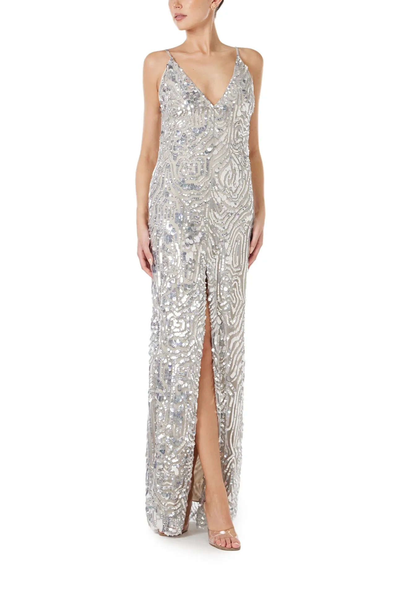 Silver Sequin Slip Gown