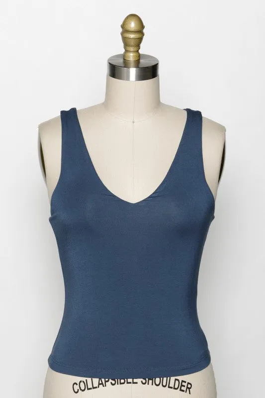 SLEEVELESS LINED V-NECKLINE TANK (URBAN BLUE)