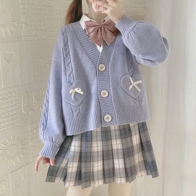 Spring Knit Cute Bow Cardigan Sweater