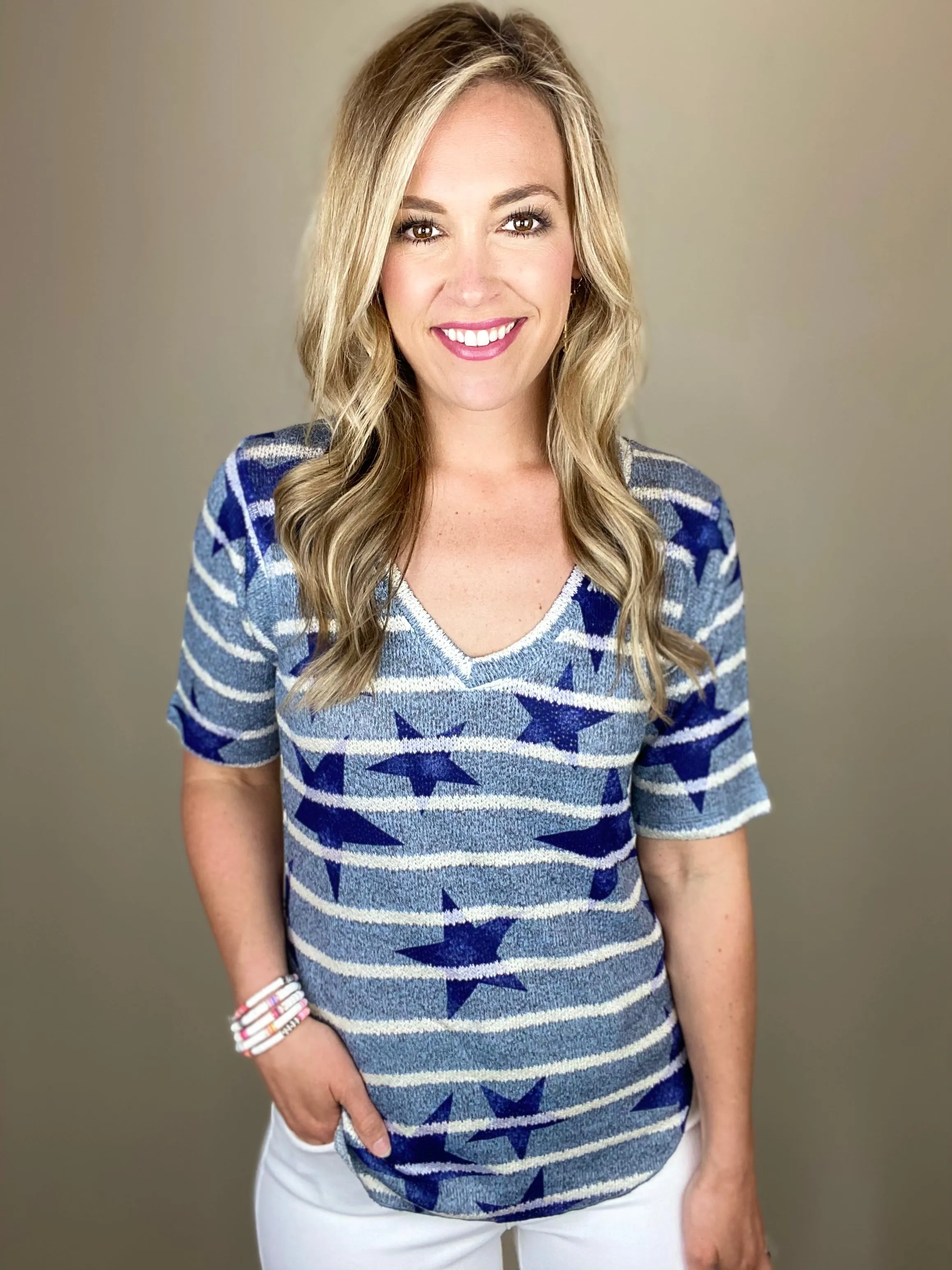 Star Stripe V-Neck Top