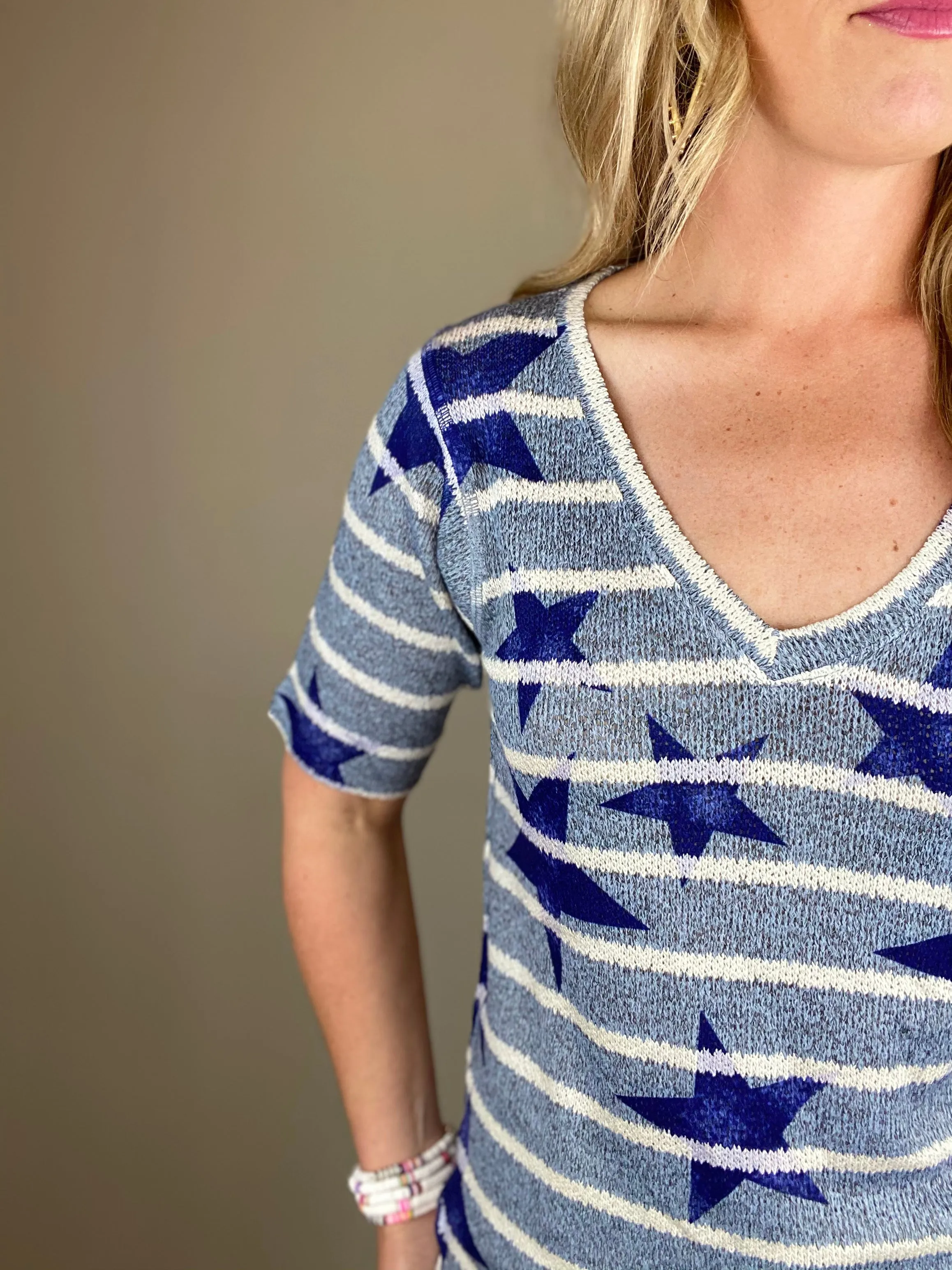 Star Stripe V-Neck Top