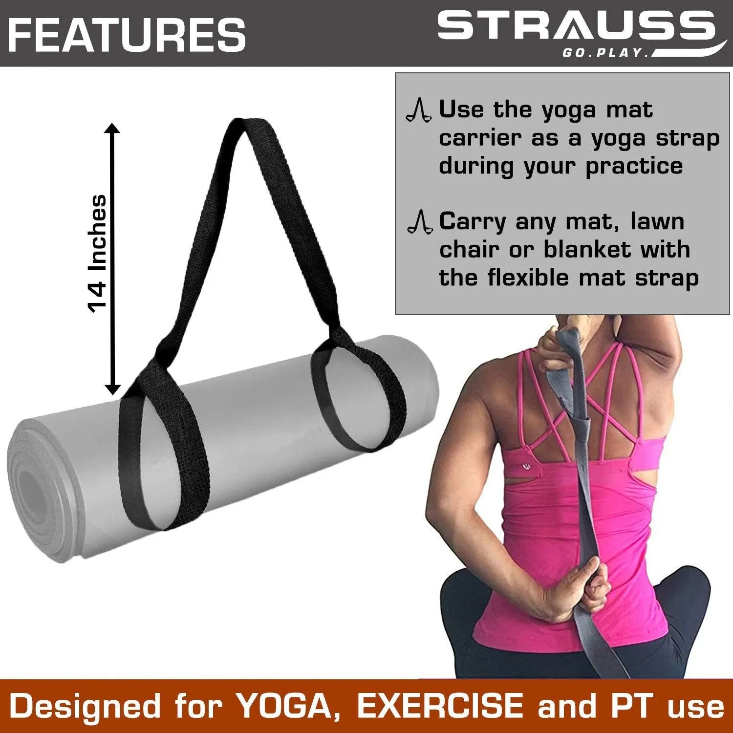 Strauss Yoga Mat (Floral) 10 MM NBR, Yoga Block (Purple) Pair and Yoga Belt (Blue)