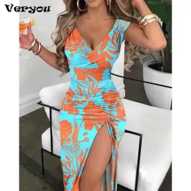 Summer V-Neck High Slit Dress