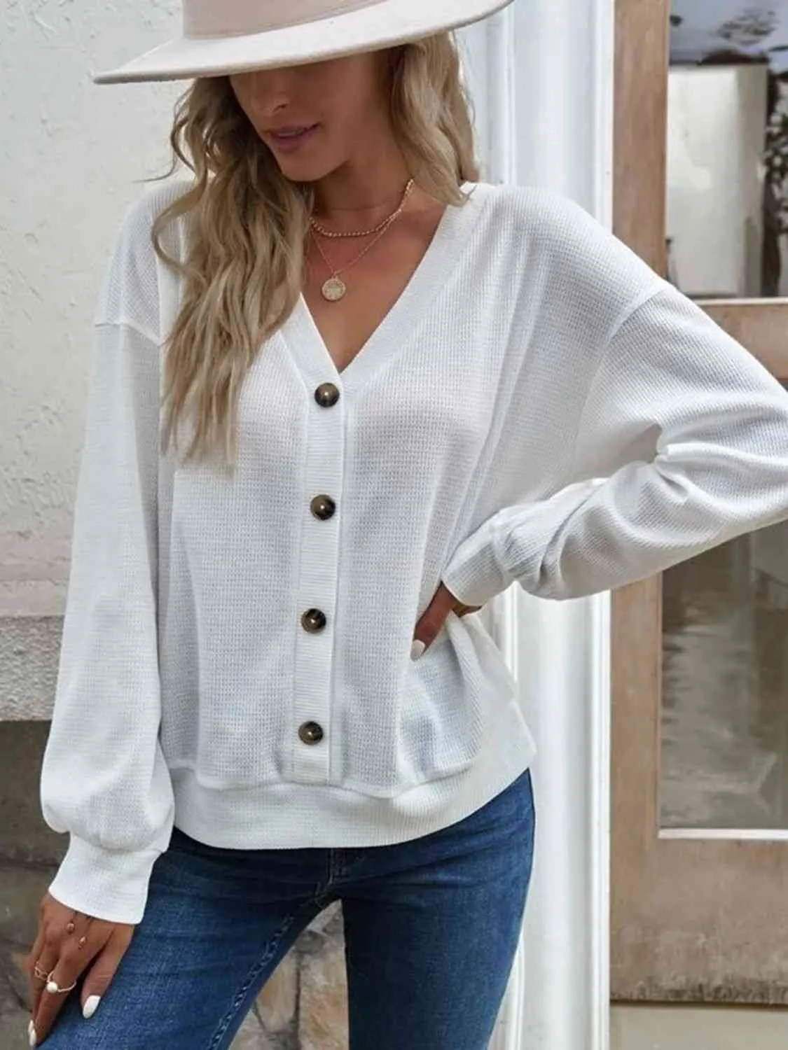 V-Neck Dropped Shoulder Blouse