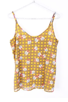 V Neck Floral Check Print Strappy Cami Top