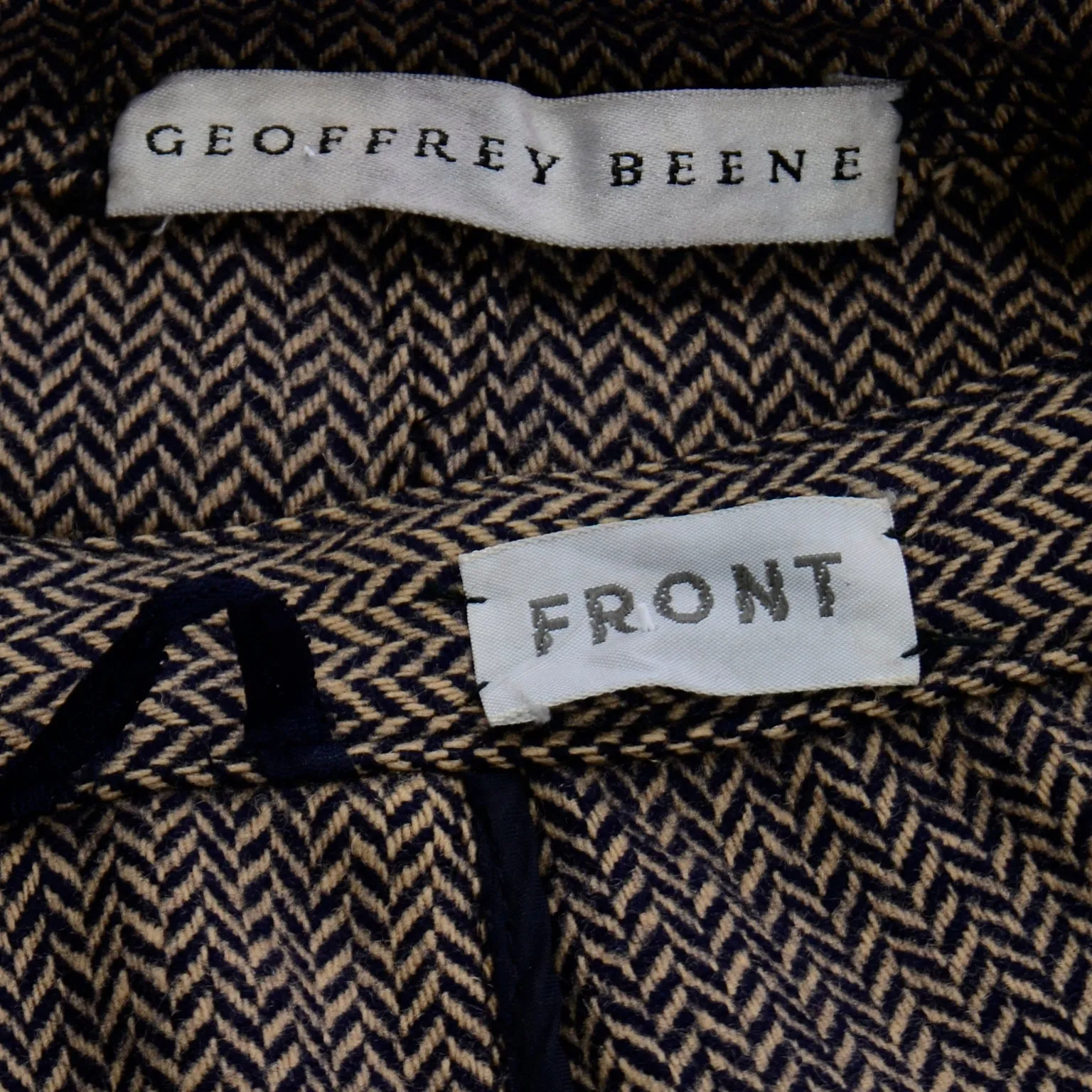 Vintage Geoffrey Beene Brown Chevron Wool Jacket w Skirt