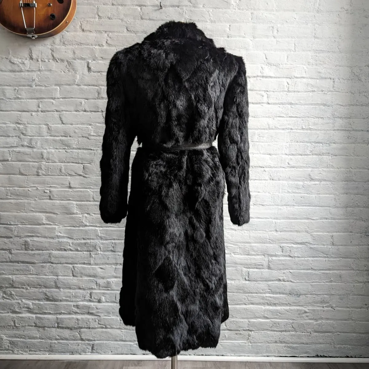 Vintage Penny Lane Groovy Rabbit Fur Jacket Furry Mob Wife Chic Mod Trench Coat