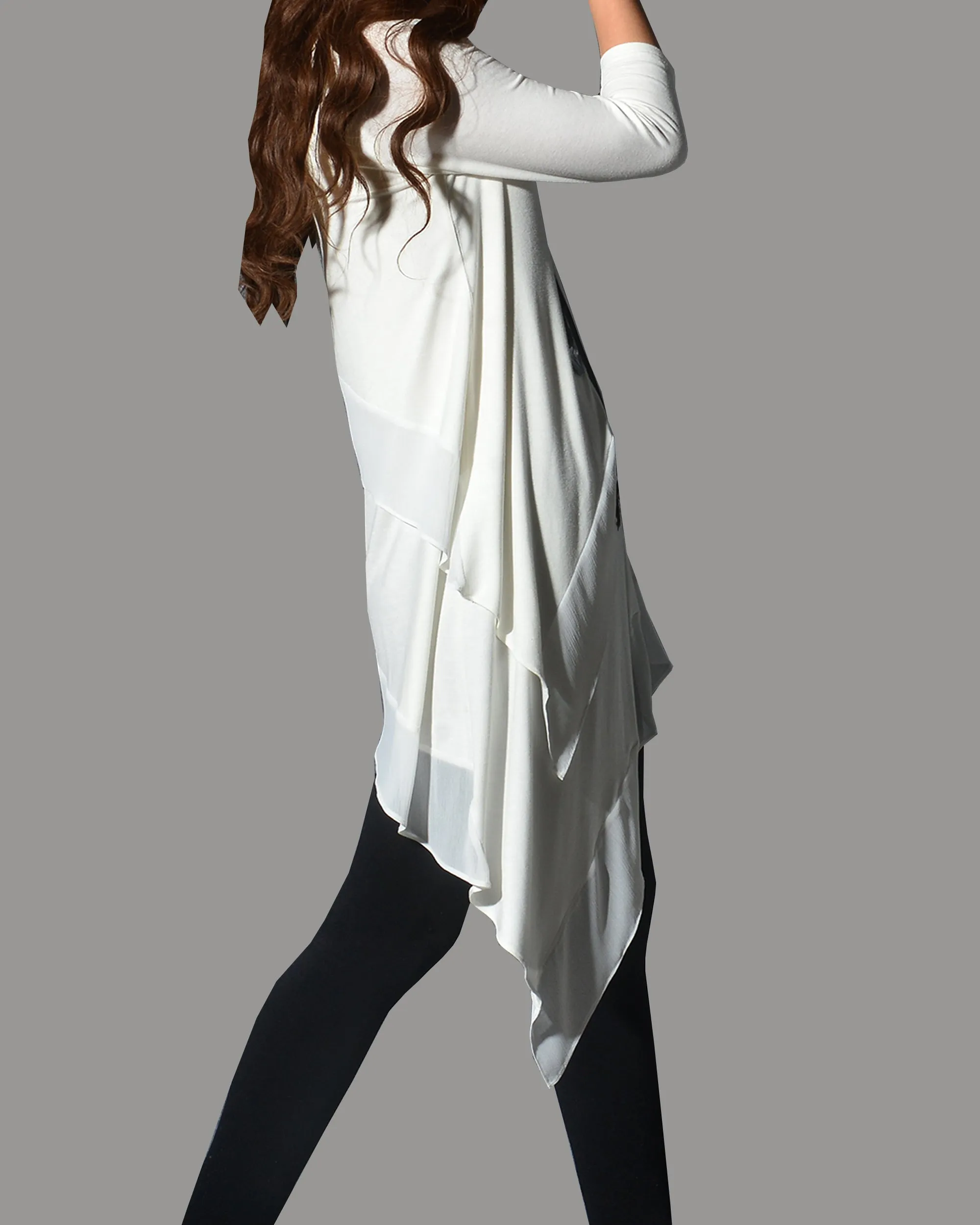 Women's 3/4 Sleeve Tunic top, Chiffon and Modal Tunic Dress, Asymmetrical Dress, Customized Dress, White dress, Casual t-shirt, half sleeve top(Q1997a)