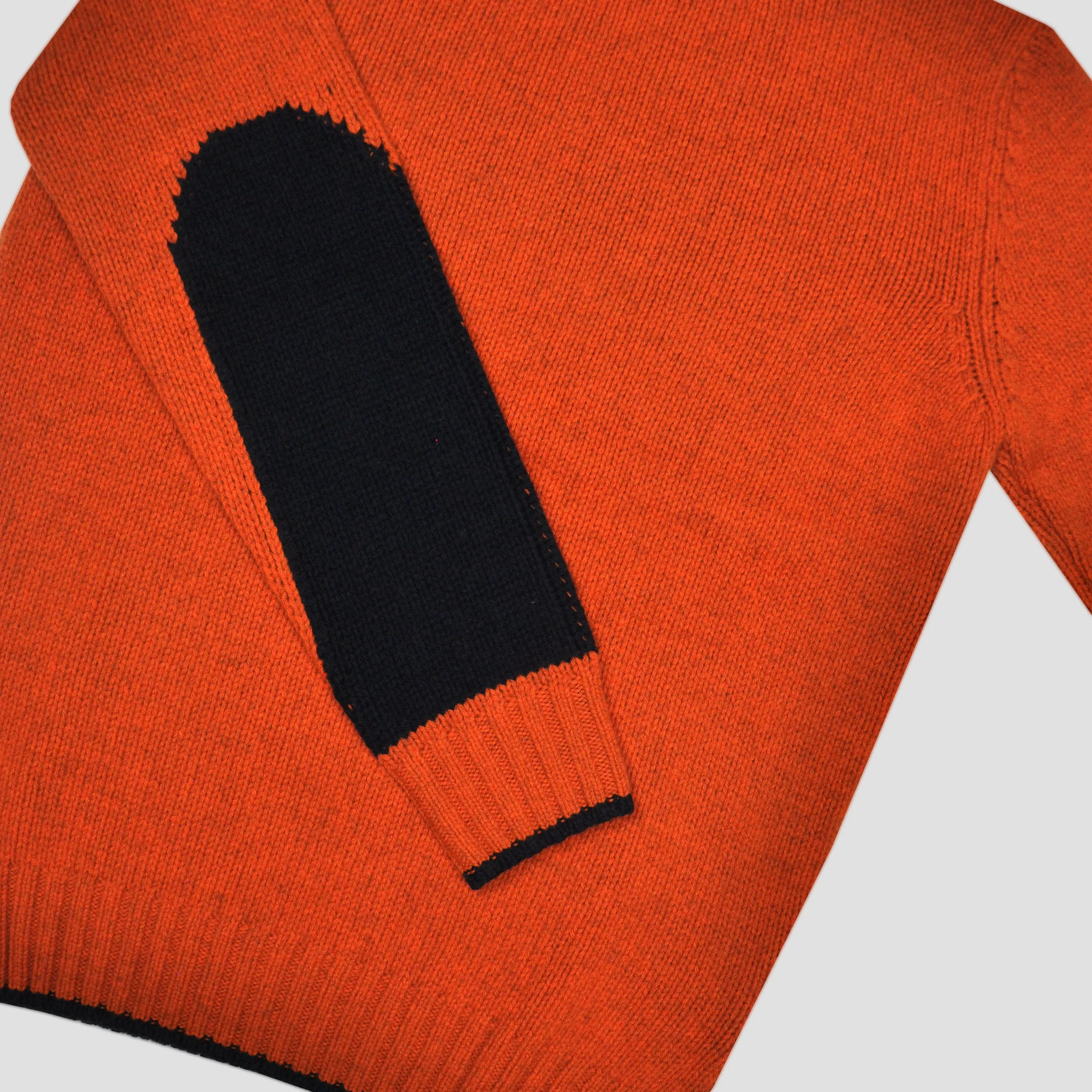 Yak's Wool Crew Neck Jumper in Rusty Orange with Midnight Blue Trim